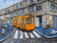 Il tram di Milano  Olio su MDF - 30 x 40